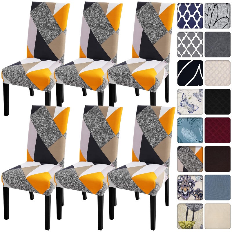 SearchI 6 Pack Super Fit Stretch Removable Washable Short Dining Chair Covers Slipcover Protector, Spandex Fabric Chair Cover for Dining Room, Hotel, Ceremony (Geometric1, 6 per Set) - Image 1